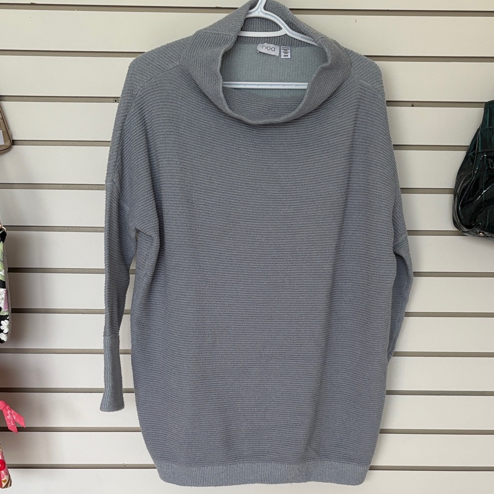 Noa Blue/Grey Ribbed Funnel Sweater Size Small